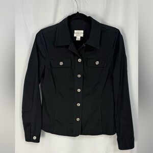 Christopher & Banks Black Denim Jacket Women Small Stretch Button Pockets